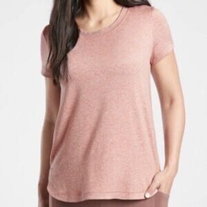 Athleta Uptempo Scoop Neck Tee Pink Mauve Heathered Short Sleeve Yoga Top Small
